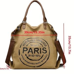 Paris Canvas Tote with Brown Straps